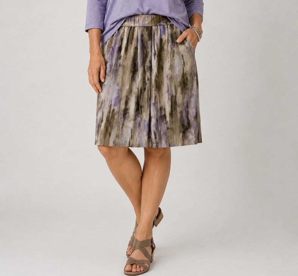 Chicos 1 Pull on Pencil Skirt size Medium Pastel Watercolor Below Knee Pockets